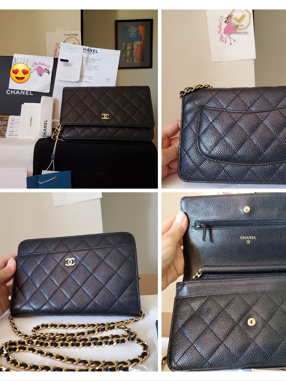 Chanel Wallet On Chain Black Caviar Gold Hw Receipt